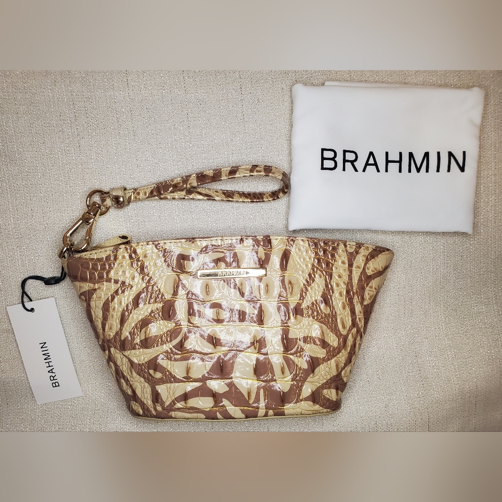 NWT Brahmin Ariana Clutch Stepping Stone Brown With Dustbag